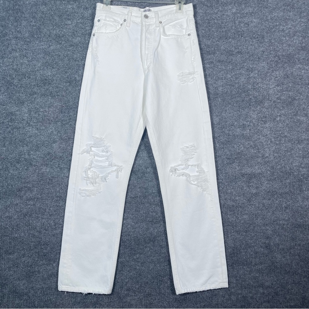 Agolde NWT Womens 25 90s Mid Rise Loose Fit Whiteout Button Fly Distressed Jeans